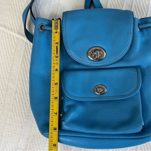 Coach Azure Blue Pebble Leather Silver Turn Lock Small Backpack - Picture 12 of 14